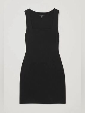 COS Square Neck Tube Knit Form fitting Dress Black Party Formal Large Stretch